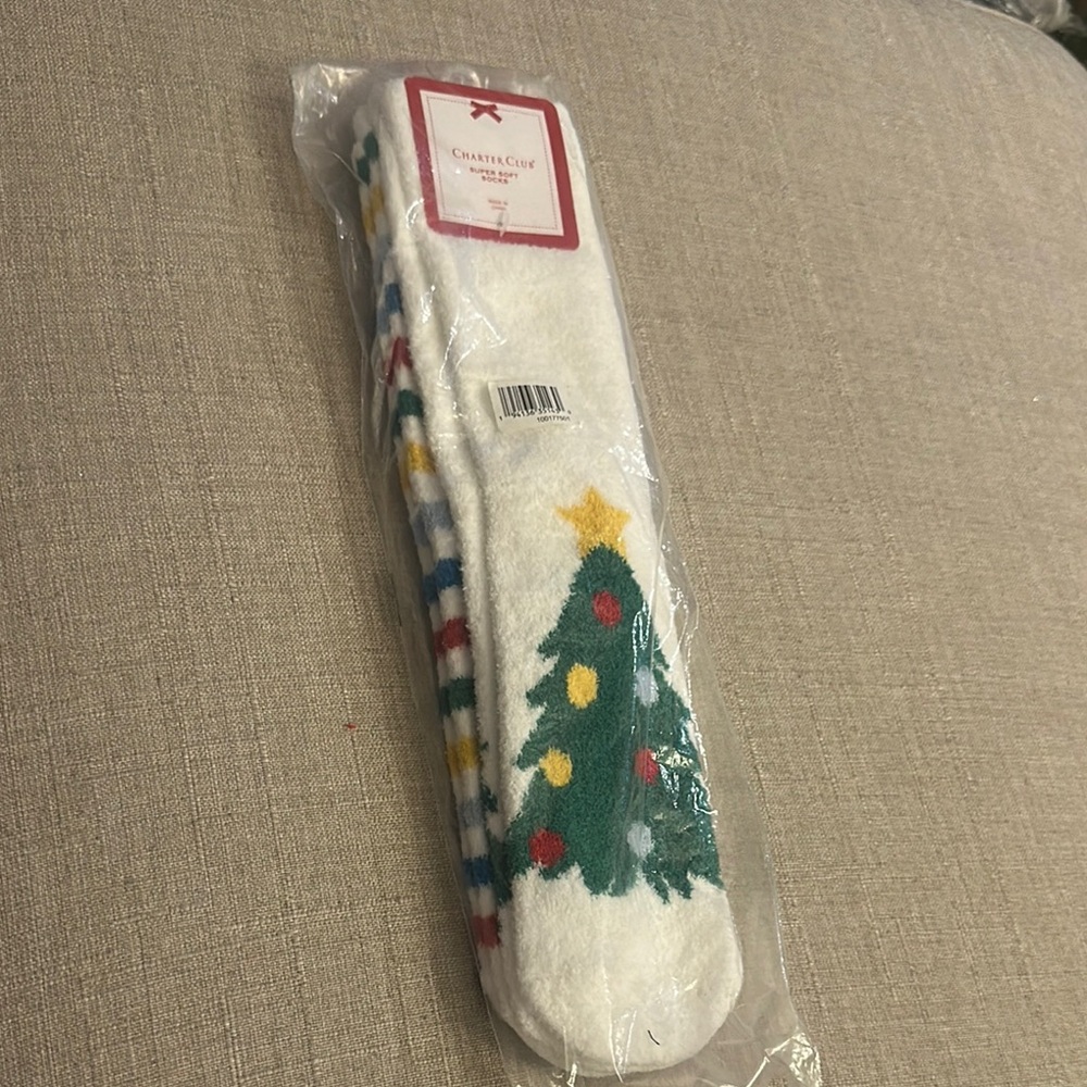 Charter Club Festive Christmas Tree Socks - White, Green, Red, Yellow, Blue